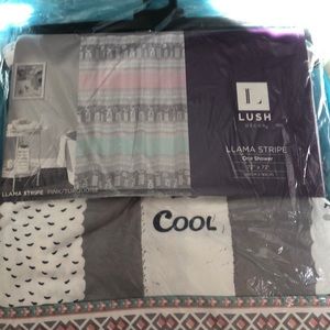 LLAMA stripe shower curtain, pink/ turquoise